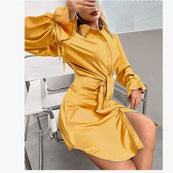 Mini Satin Shift Dress Button Down Shirt Dress Outfit  ( brand new in package ) - Picture 2 of 6